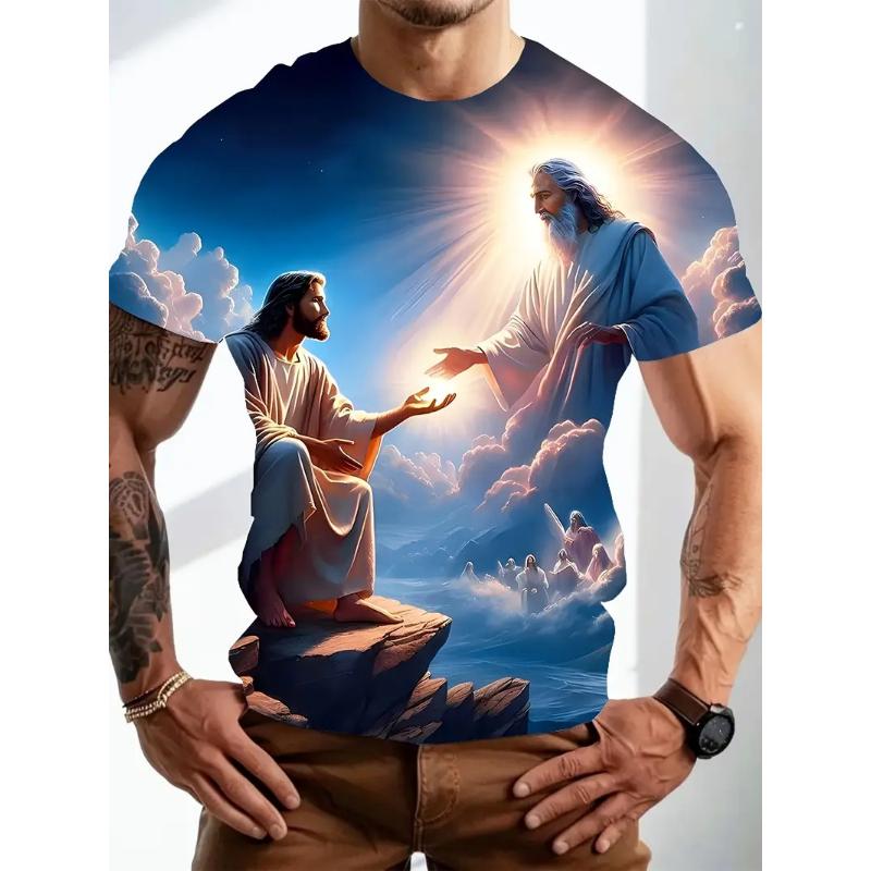 Herren 3D Jesus Druck T-Shirt Kurzarm Lässig Rundhals Betende Hände Design T-Shirt Für Männer Neu Im Angebot Übergroßes T-Shirt Oberteile