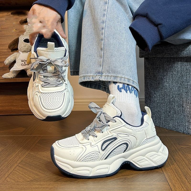 Popular breathable sports shoes women's 2025 summer new versatile retro student casual shoes thick-soled heightening dad shoes