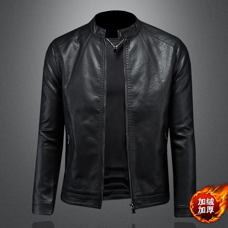 New Style Slim-Fit Mens Stand Collar Motorcycle Leather Jacket Fashion Casual Outerwear 7122-2