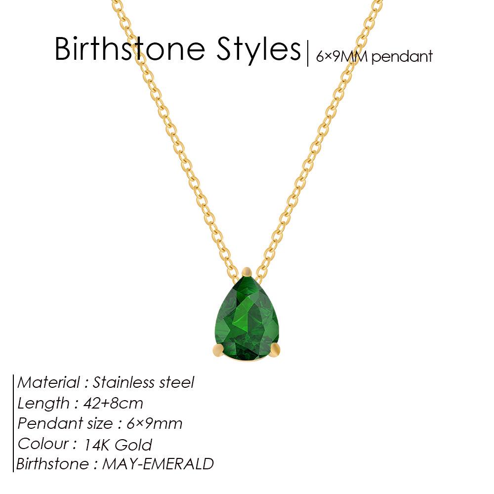 Teardrop Pear-Shaped Zircon Necklace, Titanium Steel with December Birthstone, Non-Fading Vacuum-Plated Jewelry