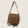 Small Niche Design Handmade Suede Tassel Bag, Women's Retro Saddle Bag, Fashionable and Trendy Single Shoulder Crossbody Bag