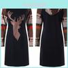 Hot Lady Women Dress Christmas Elk Print Long Sleeve Hooded Evening Party Dress For Festive Occasions