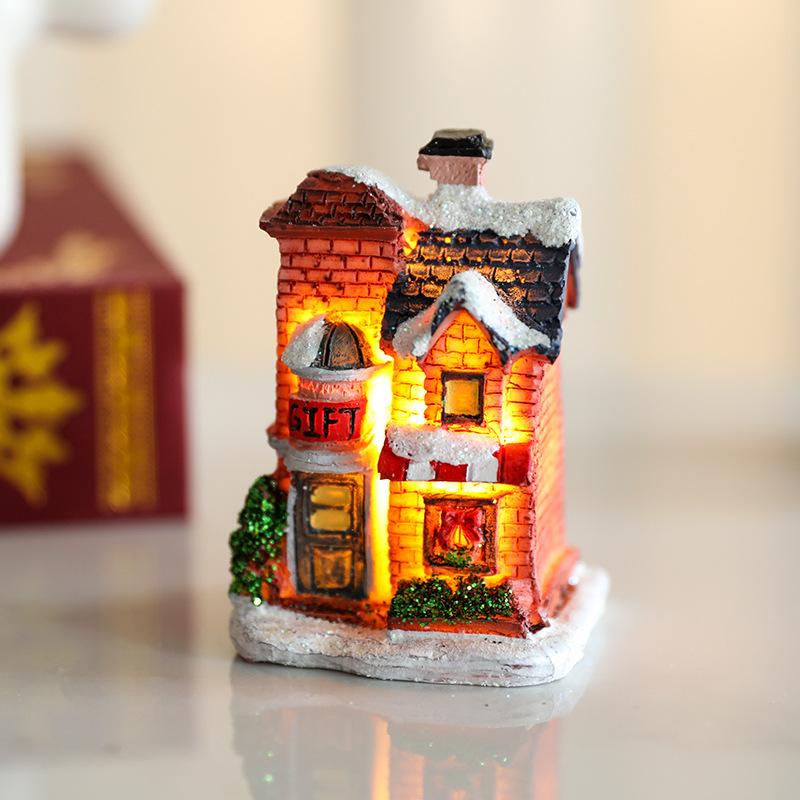 Jul Resin Lysende Lite Hus Borddekorasjon Julegave Dukkedekorasjon