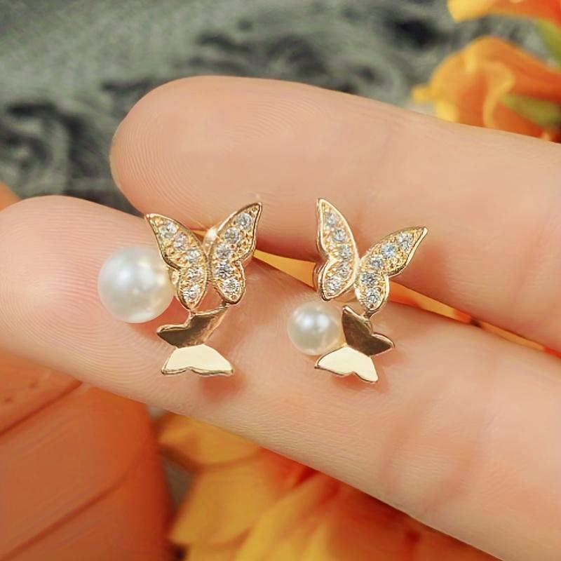 High-quality Butterfly Imitation Pearl-shaped Earrings, Classic Versatile, Personalized, Elegant, Minimalist, and Stylish Earrings