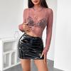 Spring  Women's Lace Ruffle Hem Sexy Slim Flattering Long Sleeve Top Fashion Daily Basic Office Lady Casual Slim Fit Ladies Elegant Long Sleeve Top