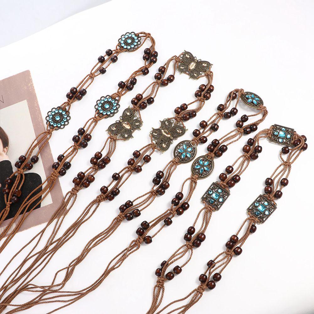 All-match Waist Rope Rhinestone Braided Tassel Belt Ethnic Style Belts Women Waist Chain Bohemian