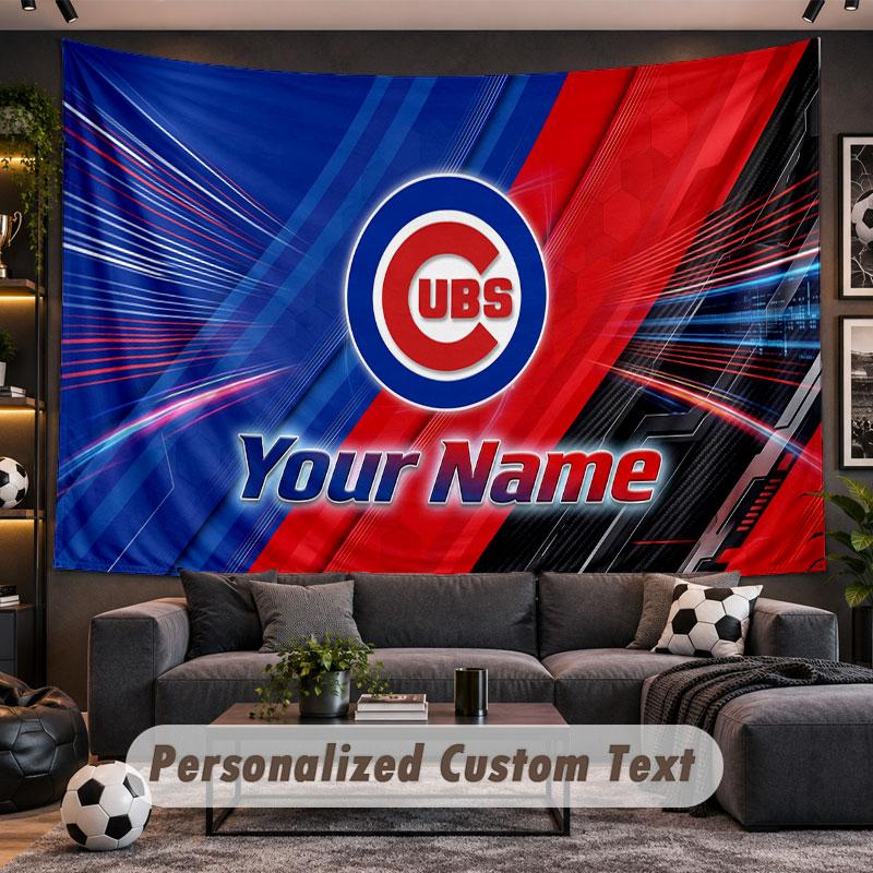 Wall Hanging Tapestry Custom NameChicago Cubs Pattern Personalized Printed Fabric Wall Decor