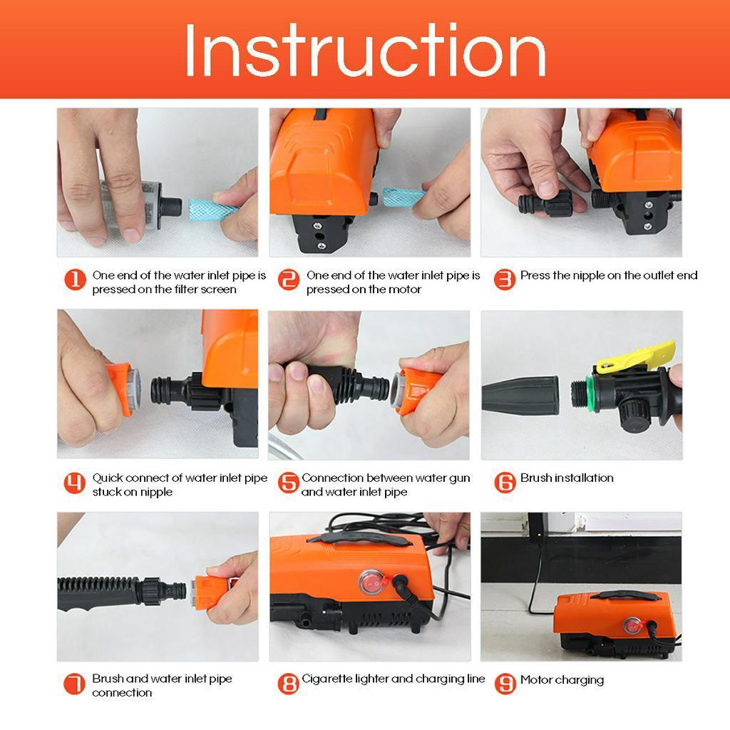 Household Portable High Pressure Electric Car Wash Washer 6L / Min 12V 24v Car Washer Washing Machine 80w