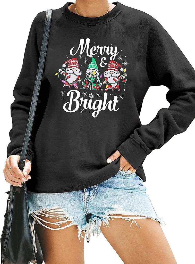 Women's Christmas Gnome Print Round Neck Pullover Hoodie