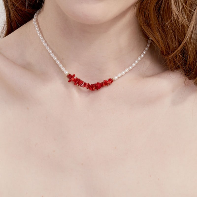 

NUOY Gemstone Coral Freshwater Pearl Necklace NONE