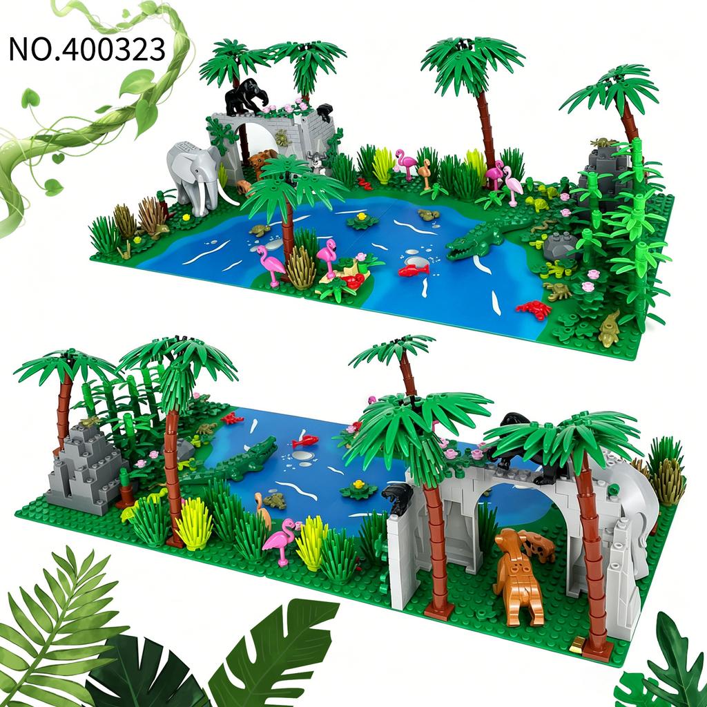 Serie Creativa Foresta Pluviale Tropicale Scena Fiume Giocattoli Blocchi da Costruzione