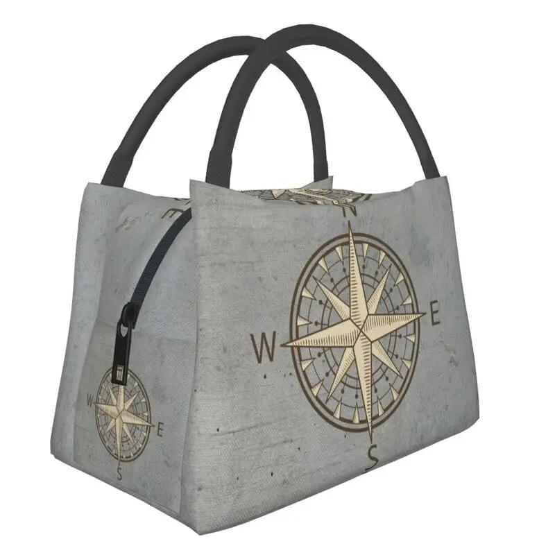 Nautical Navy Blue Anchor On Red Stripes Portable Lunch Box Leakproof Sailing Sailor Thermal Cooler Food Insulated Lunch Bag