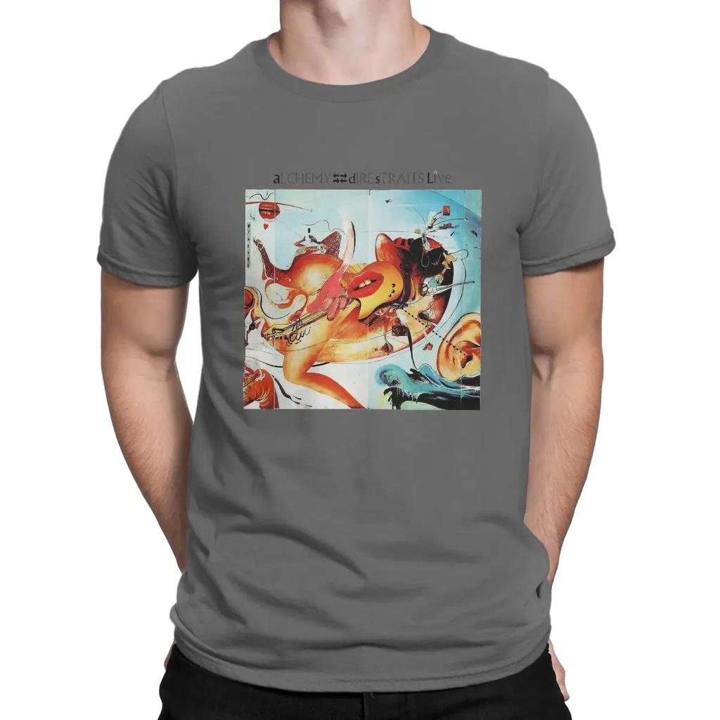 Alchemy  Music T-Shirts for Men Dire Straits Band Unique Cotton Tees Crew Neck Short Sleeve T Shirts Original Tops