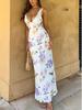 Summer Floral Maxi Dress with Spaghetti Straps - Elegant Flower Print