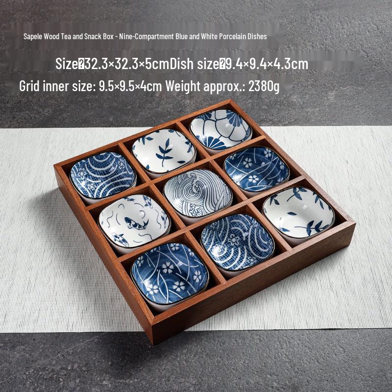 Nine-Grid Wooden Snack & Fruit Serving Tray