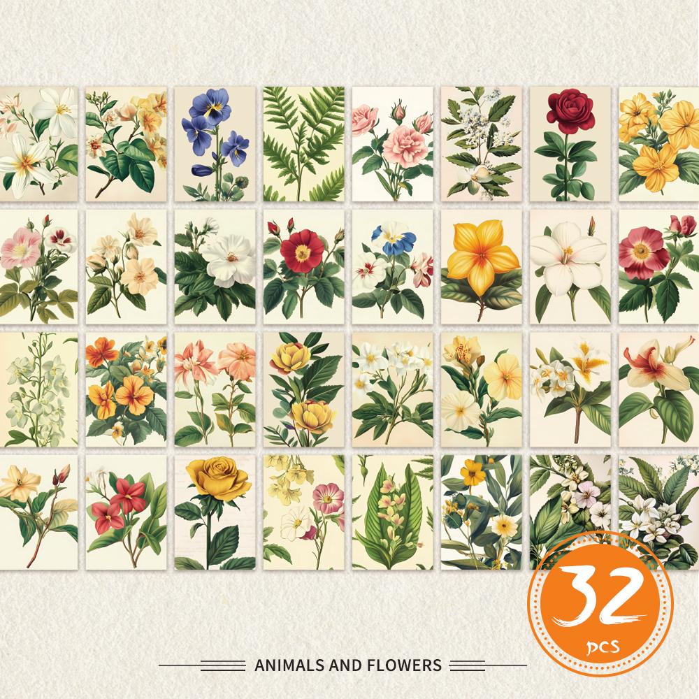 

32 шт., старинные цветочные и ботанические открытки, наклейки на стену, почтовые карточки, поздравительные открытки, открытки для DIY, сувенирные открытки,