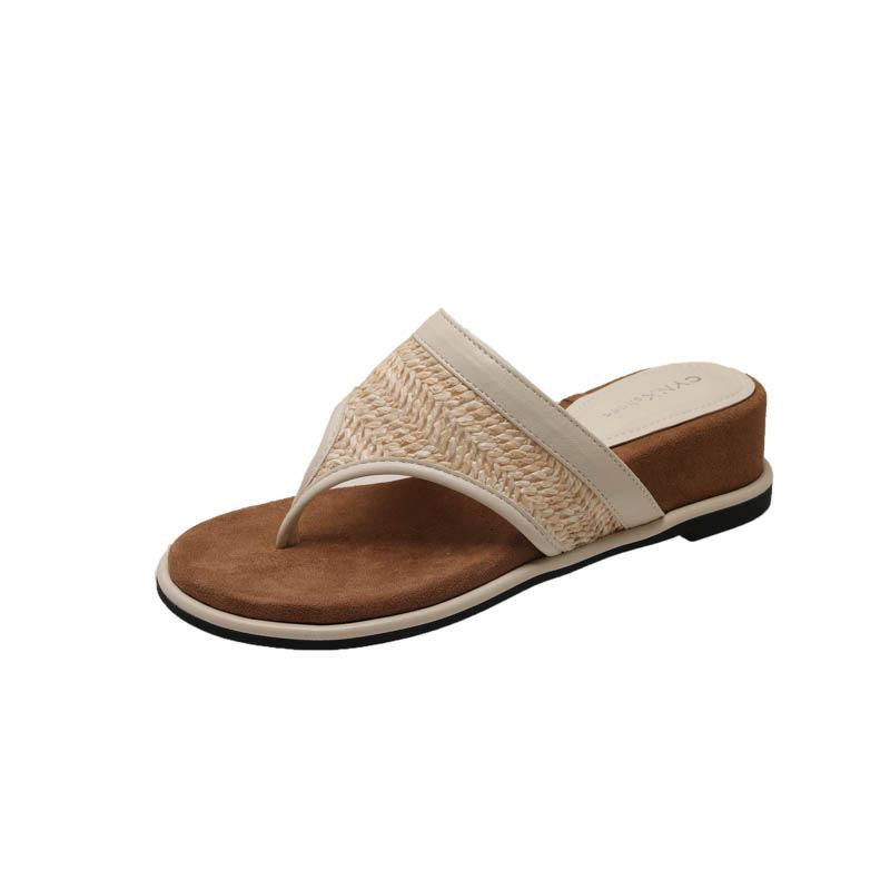 

Retro comfortable versatile slope heel toe slippers women s summer wear Roman shoes literary Mori beautiful beach cool slippers 35