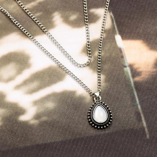 Vintage Waterdrop Shaped Opal Pendant Double Layer Necklace Choker Women Jewelry
