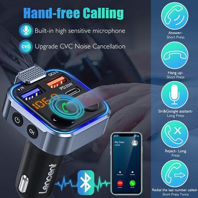 4-in-1 Smart Autoladegerät mit Bluetooth 5.3 - 48W PD/QC Schnellladung, FM-Transmitter & Bass Boost für iPhone/Samsung
