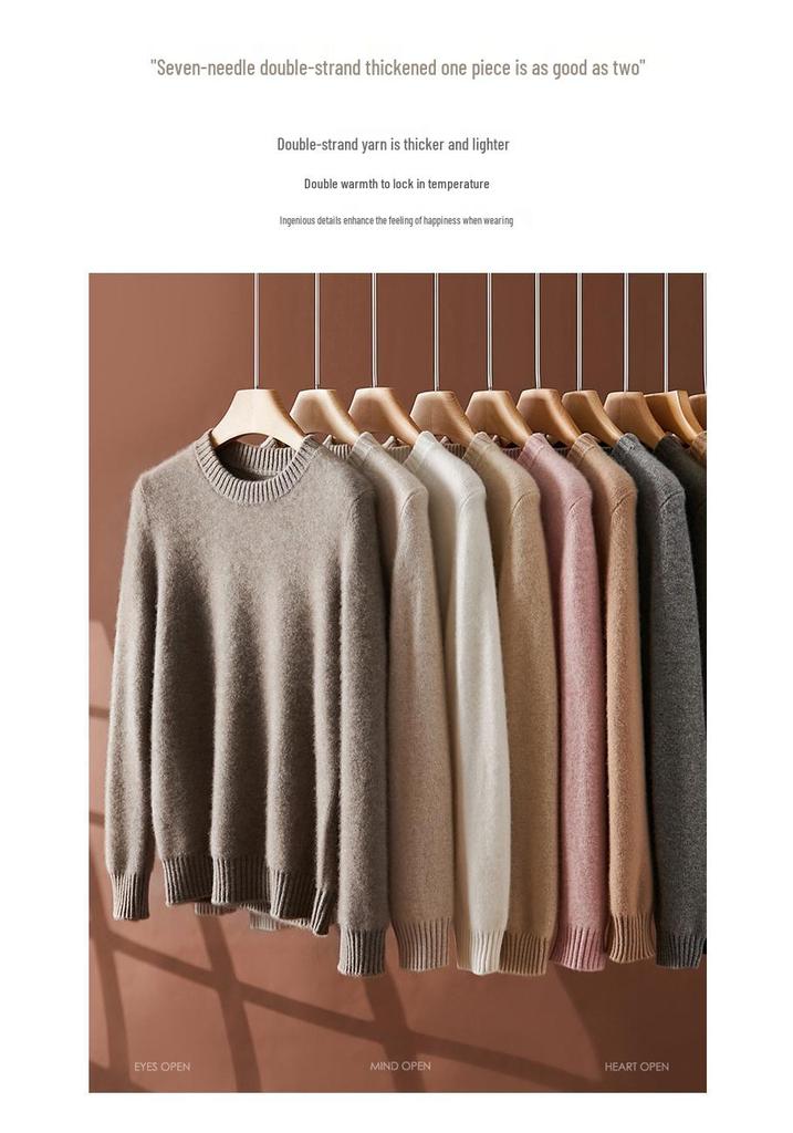 Women's Double-Strand Thickened Cashmere Pullover Sweater - Warm & Versatile Round Neck for Autumn/Winter