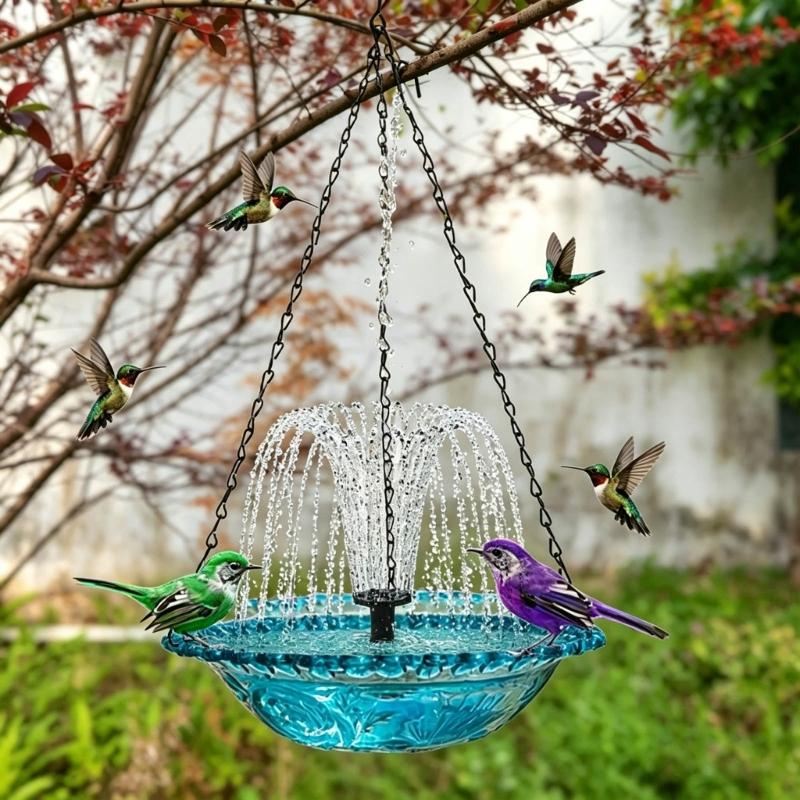 Solar Bird Baths Hangable Shower Bowl Solar Fountain For Bird Bath With Water Pumping Birdbath For Outdoor Garden