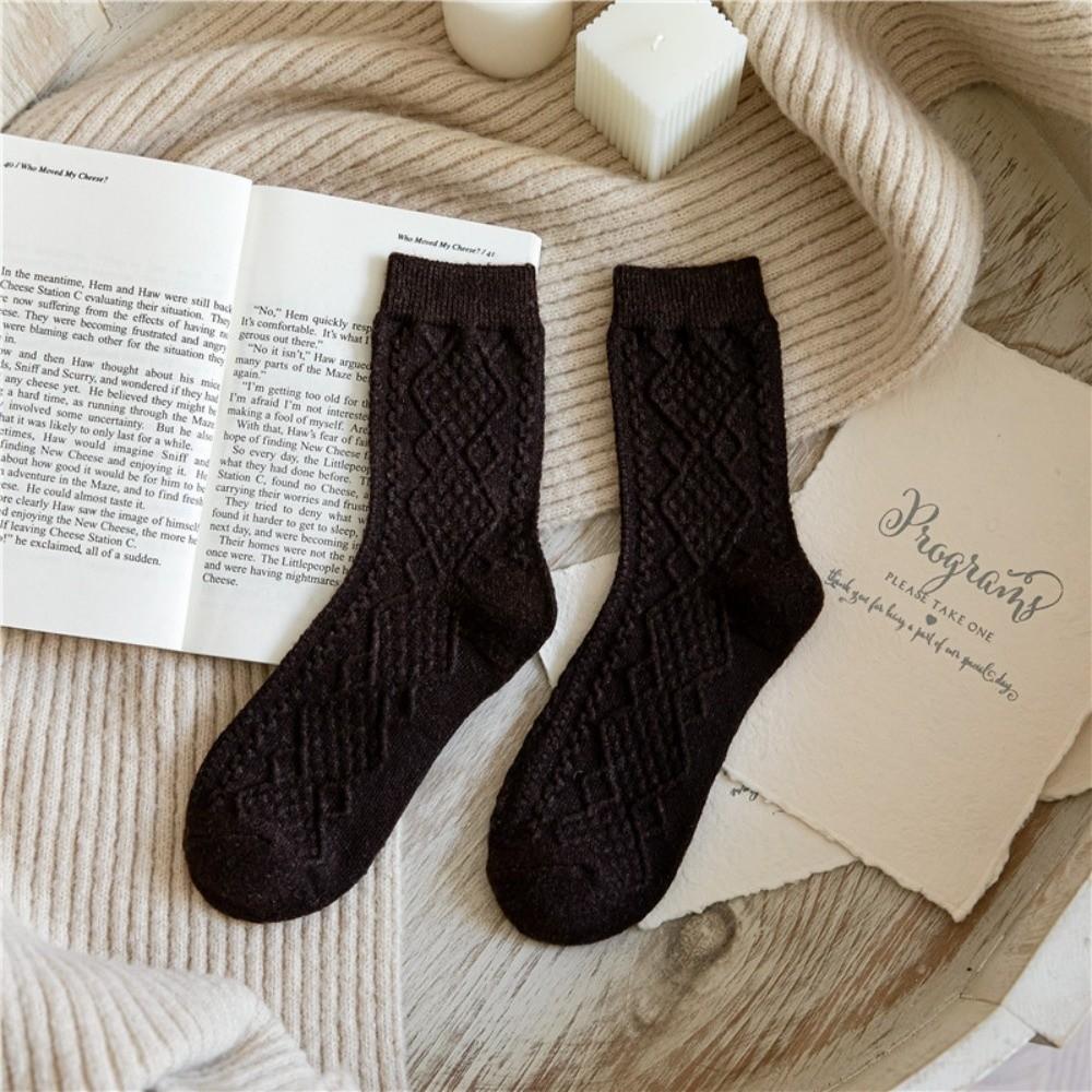 Solid Color Cashmere Wool Socks Japanese Style Winter Warm Socks Retro Vintage Socks Winter Season