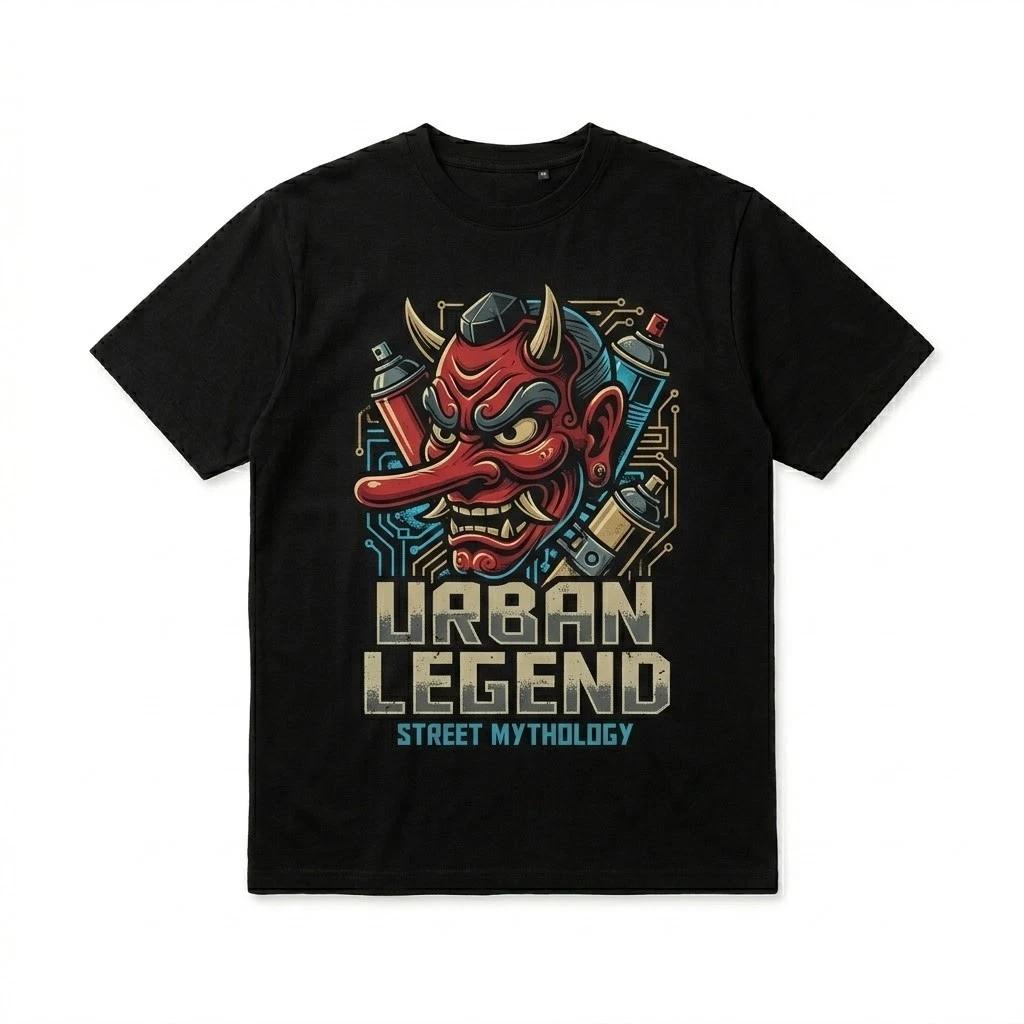 Urban Legend Street Mythology T-Shirt - Japanese Tengu Mask Graphic Tee L