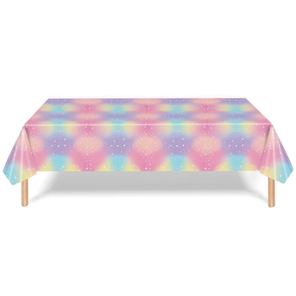 Rainbow Party Supplies Macarons Stars Pink Birthday Napkin Plate Cup Balloon For Girls Wedding Pastel Birthday Party Decor