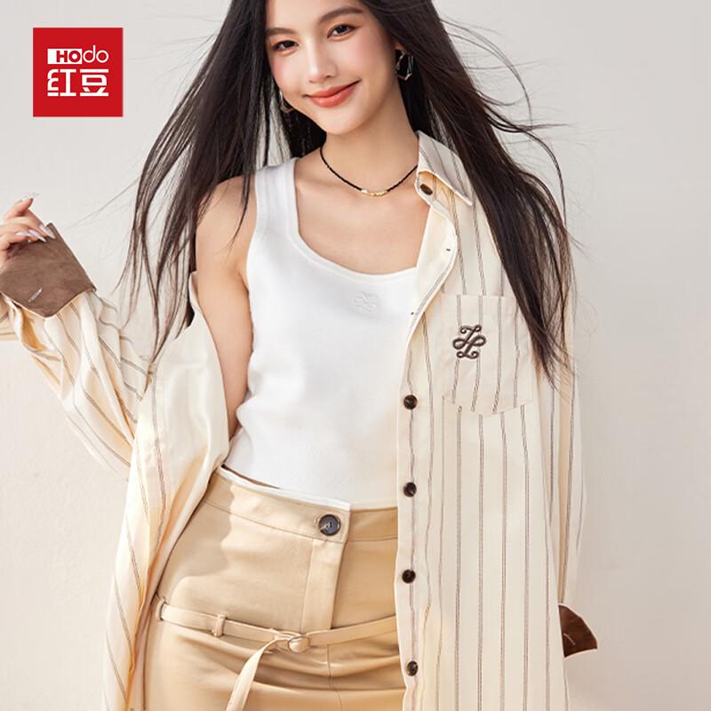 Hongdou Women's Long Sleeve Vintage Striped Casual Shirt