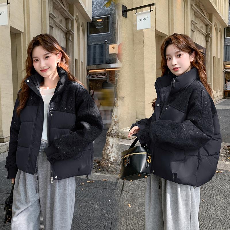 Sequin Stitching Collar Short Winter Warm Cotton-padded Jacket