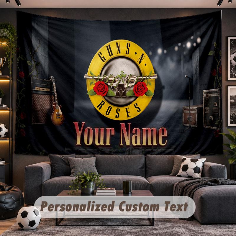 Wall Hanging Tapestry Custom NameGuns N’ Roses Pattern Personalized Printed Fabric Wall Decor
