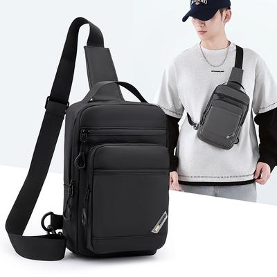 Lightweight Waterproof Nyl Crossbody Bag Men Multi-Zip Compartments Sling Chest Backpack For Daily Commute Work Travel Hiking