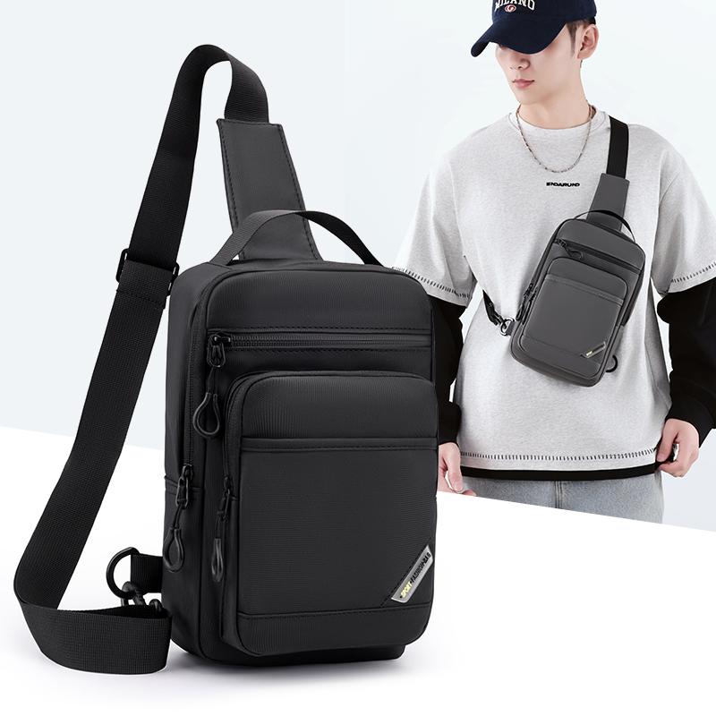 Lightweight Waterproof Nyl Crossbody Bag Men Multi-Zip Compartments Sling Chest Backpack For Daily Commute Work Travel Hiking