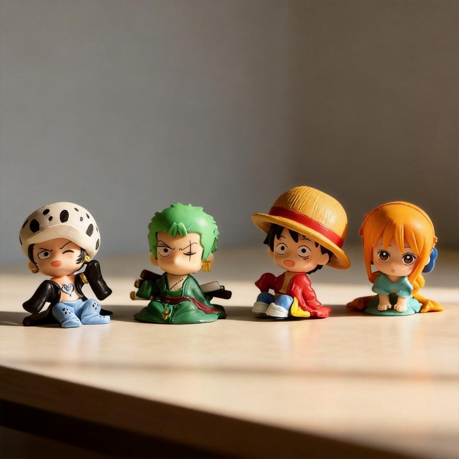 

One Piece 4pcs Set Q Version Luffy Zoro Childhood Sitting Pose Figure Car Decoration Ornament 5cm