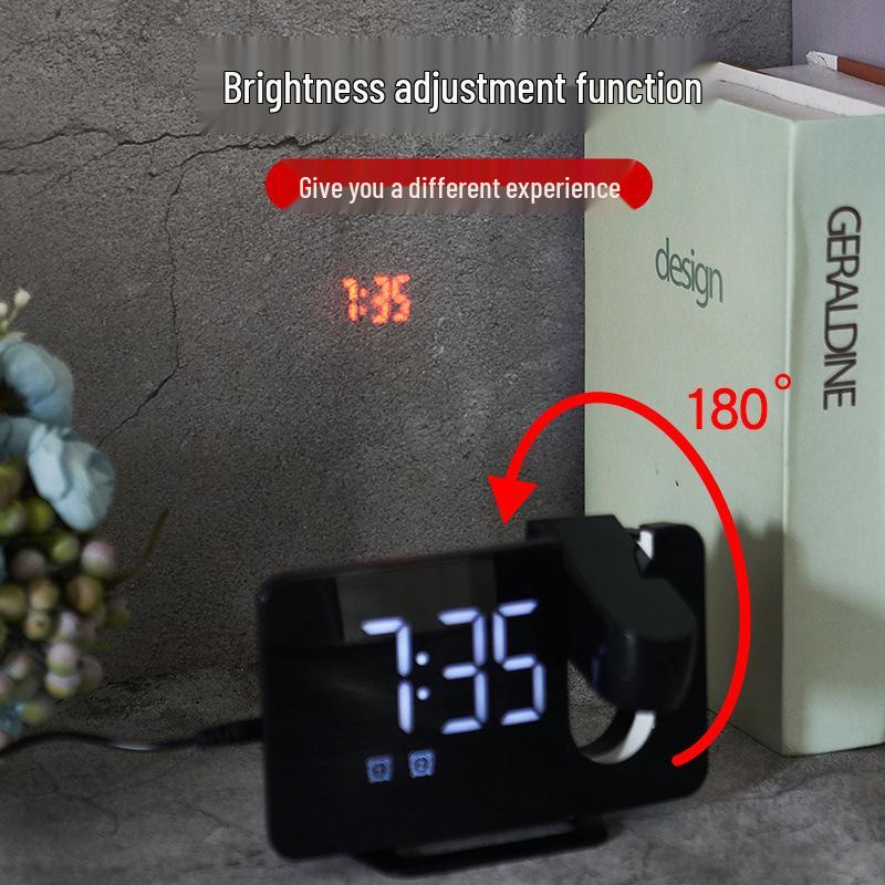 0716 Dual Alarm Clock with Large LED Display, Curved Surface, and Radio Projection