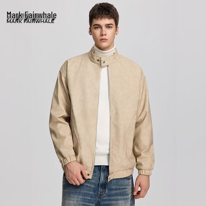Mark Fairwhale Men's Stand Collar Faux Leather Jacket