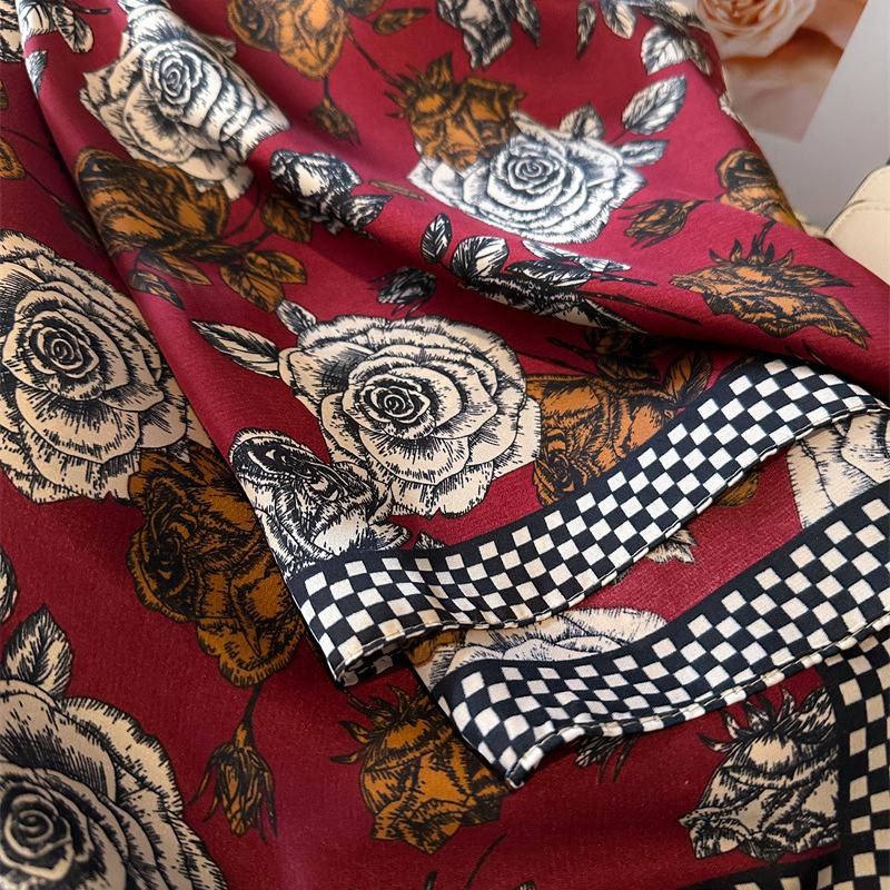 Fashion Luxury  Silk Shawl Square Scarf Women Hijab Flower Print Scarves Wraps Neckerchief Hair Ribbon Headband Bandana