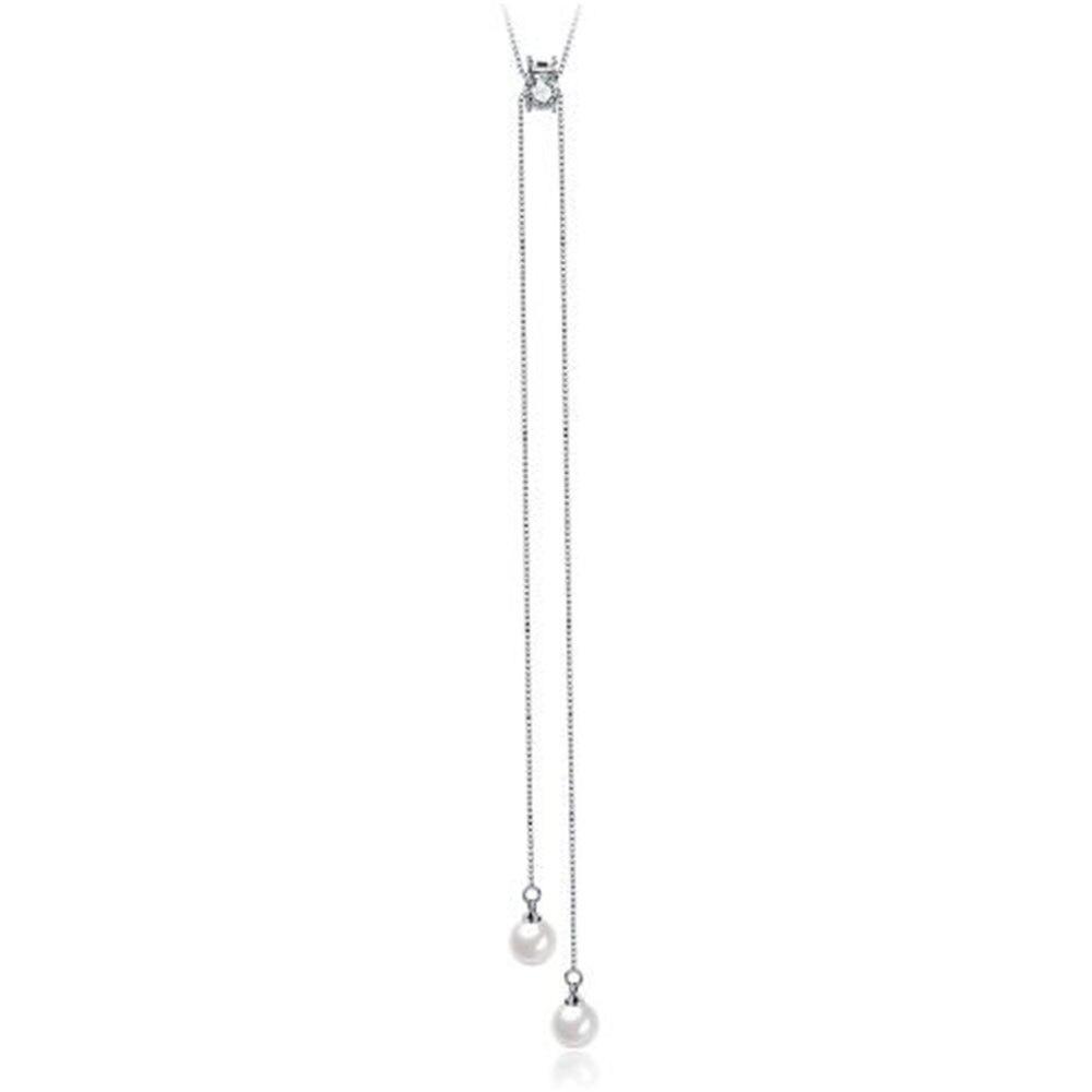 925 Sterling Silver Shiny Zircon Crystal Pearl Long Necklace Sweater Chain Necklace Pendant Jewelry Trendy S-N168