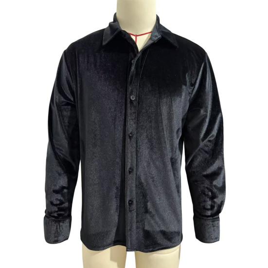 Męska Koszula Aksamitna z Długim Rękawem Zapinana na Guziki Kołnierzyk Gładki Kolor Casualowa Formalna Koszula na Imprezy Randki Biuro