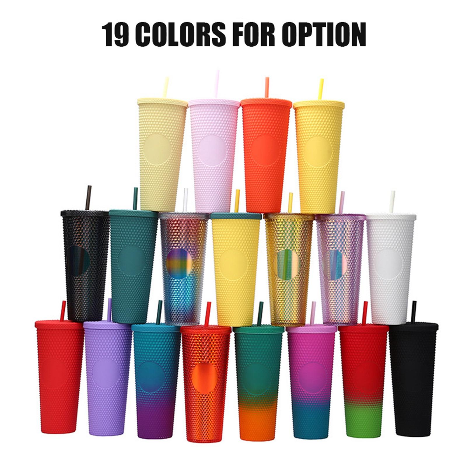

710ML 24OZ Large Capacity Water Cup Fully Studded Matte Tumbler Reusable Plastic Cup with Wide Opening Leak Proof Lid Transparent multicolor