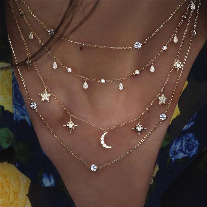 

bls-mircale Multi Style Crystal Stone Stars Moon SunDangle For Women Girls Vintage Multilevel Summer Bohemian Geometric Zircon