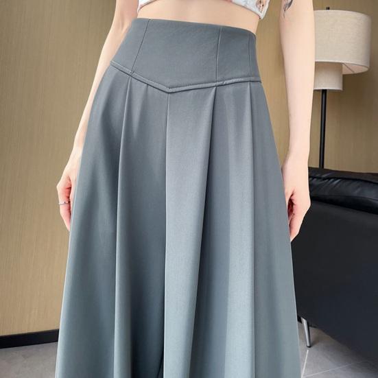 Women Pants Elastic High Waist Wide Leg Casual Trousers Pure Color