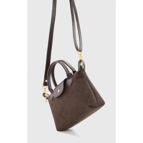 Kahverengi Süet Çok Yönlü PU Deri Omuz Asklı Çanta