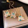French court style zircon geometric castle earrings stud earrings exquisite personality earrings