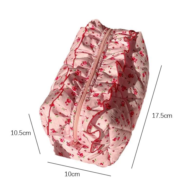 Large Capacity Cute Bow Flower Cosmetic Bag for Women Girls Makeup Organizer Travel Toiletry Bag Zipper Lipstick Storage Bag New