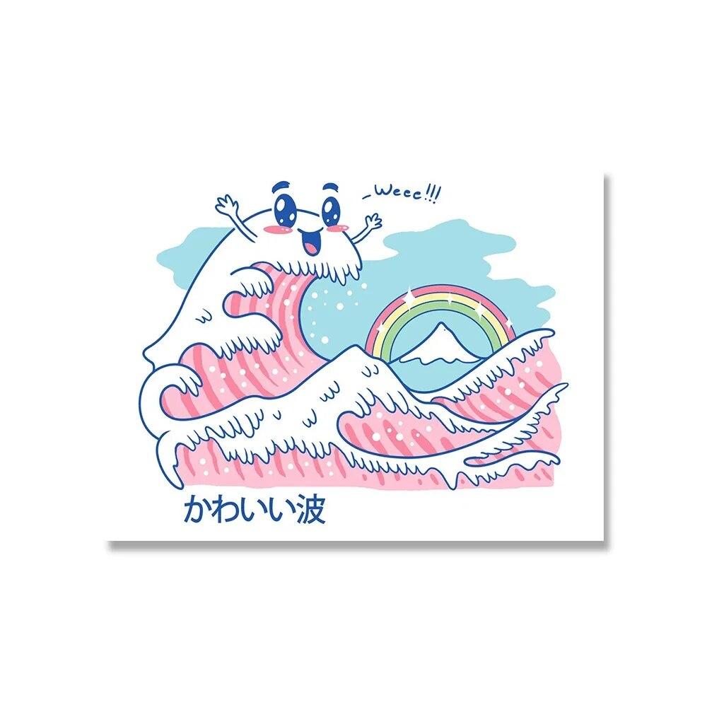 

Японский мультяшный постер с единорогом и пчелой, скандинавский холст с изображением Большой волны, настенная живопись для детской комнаты, декор для комнаты для девочек 21cm×30cm NoFrame