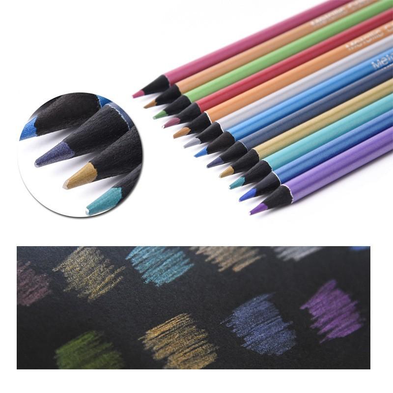 12 Color Metallic Colored Pencils Drawing Sketching Set Coloring Colour Pencils lapis decor Profession Art Supplies For Artist