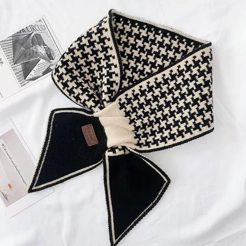 Women's Houndstooth Double-Sided Scarf Set - Thickened, Versatile, Autumn/Winter Neck Warmer