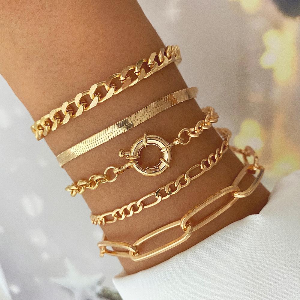 Retro Thick Chain Personalized Bracelet Mixed and Matched Open Bracelet Bracelet Bracelet Stacked Wearing Wind Set Bracelet
