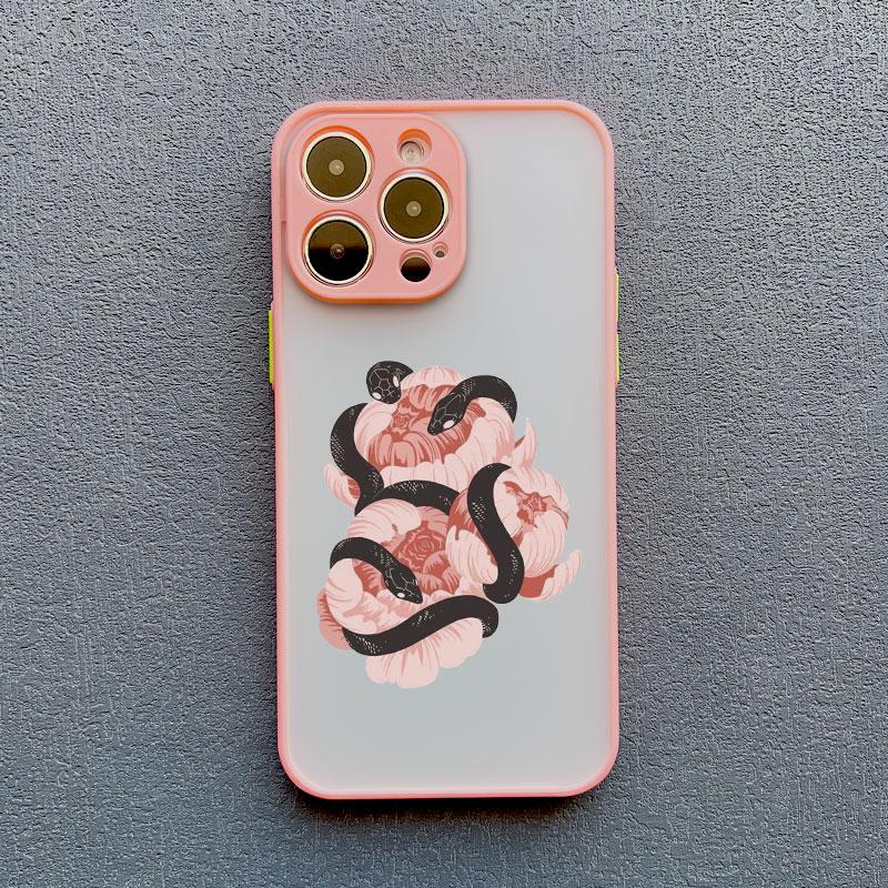 

Чехол для телефона с цветочным узором и змеей для IPhone 15 11 14 Pro Max 13 12 Pro Max Mini X XR XS SE2 14 8 7 Plus Ударопрочная задняя крышка Funda iphone 12 mini